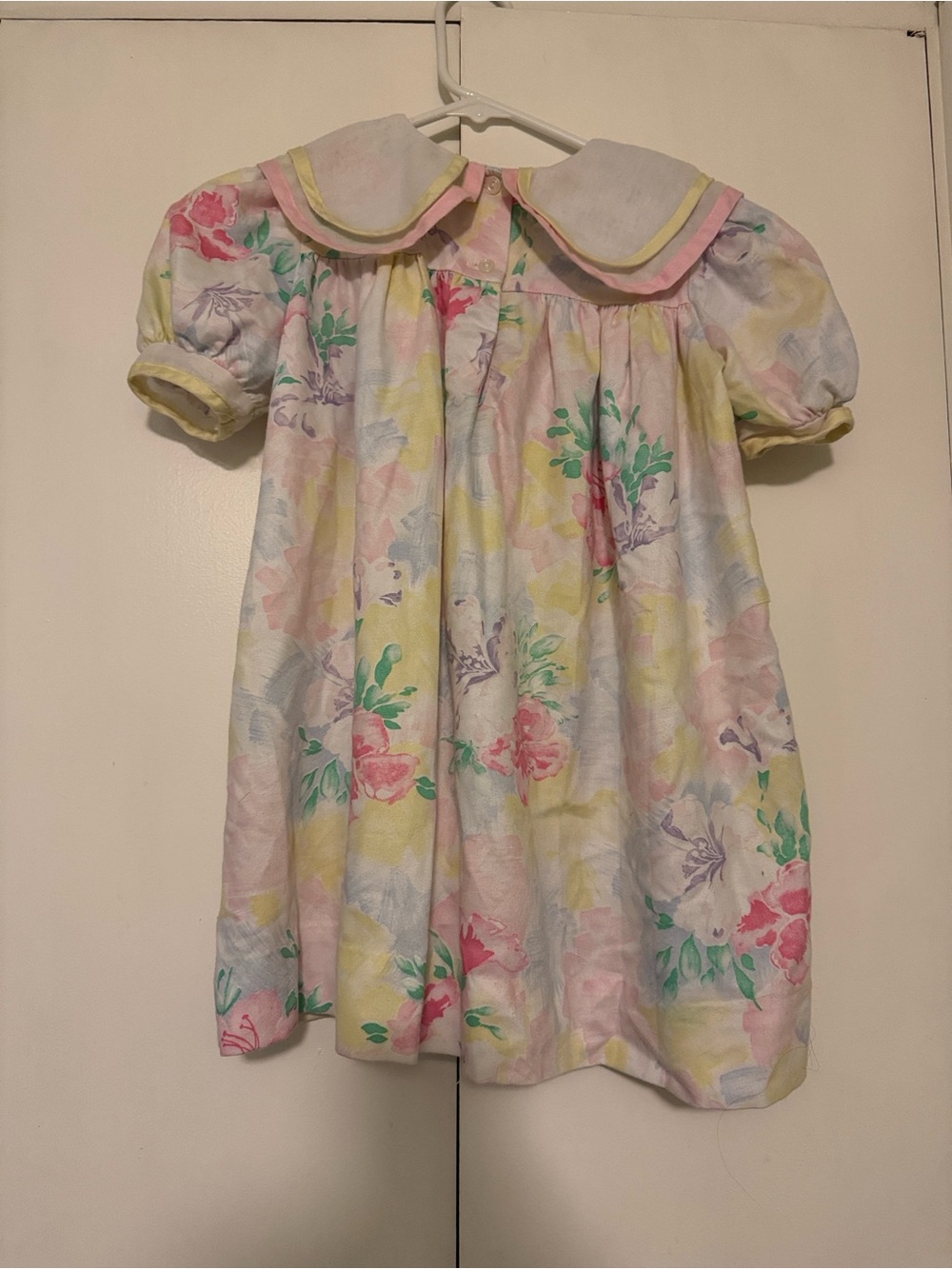 Classic Girl’s Pastel Floral Peter Pan Collar Dress - Pink & Yellow - Picture 3 of 5